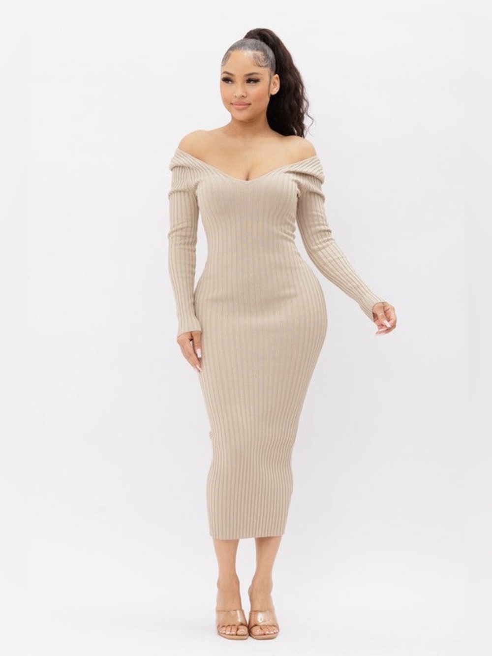 HERA COLLECTION Ribbed Long Sleeve Knit Sweater Dress